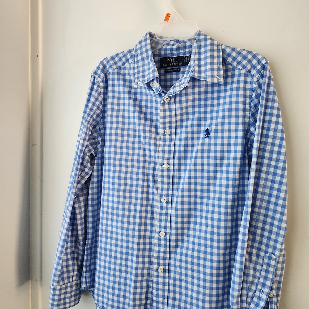 Ralph Lauren Blue and White Gingham Button-Down Shirt